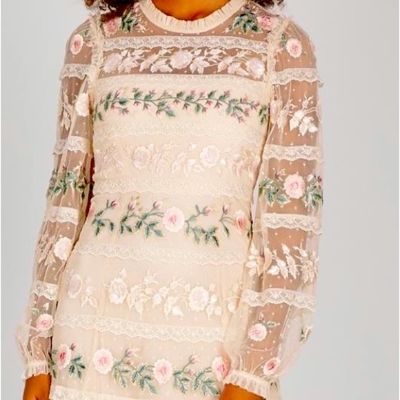 Needle & Thread x BHLDN Precious Rose 2 / XS Pink Embroidered Sequin Lace Formal - Picture 9 of 16